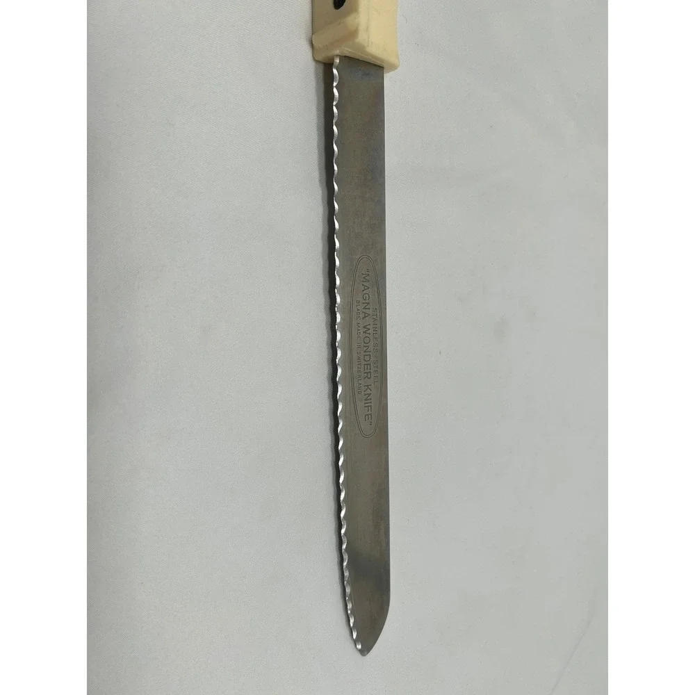 Vintage Magic-Hone Serrated Bread Knife Cream Handle Stainless Steel USA Made‎
